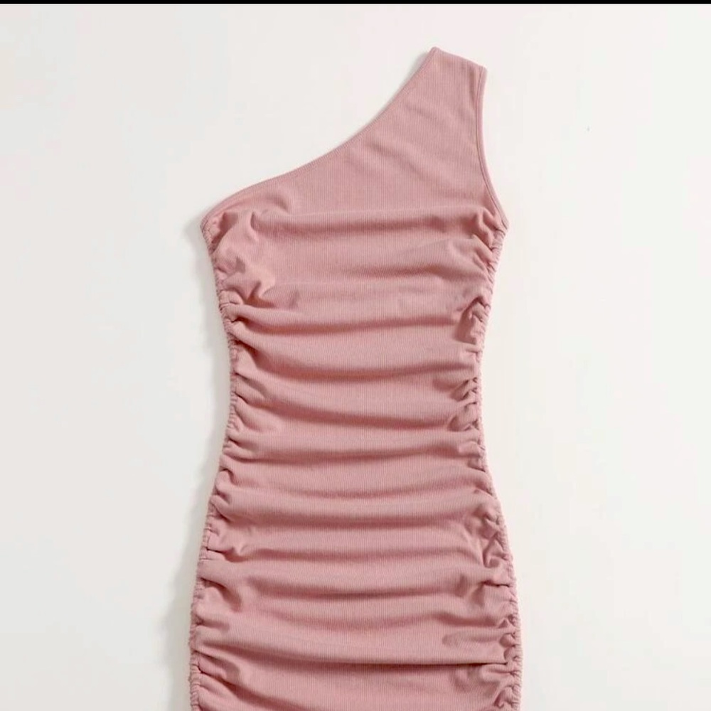 One Shoulder Ruched Knot Side Bodycon Dress